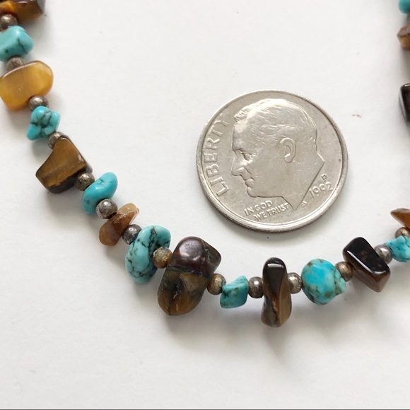 Turquoise Tiger Eye Liquid Silver Necklace - Picture 7 of 7